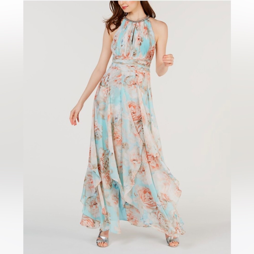 Calvin Klein Turquoise Halter Maxi Formal Dress Size 6